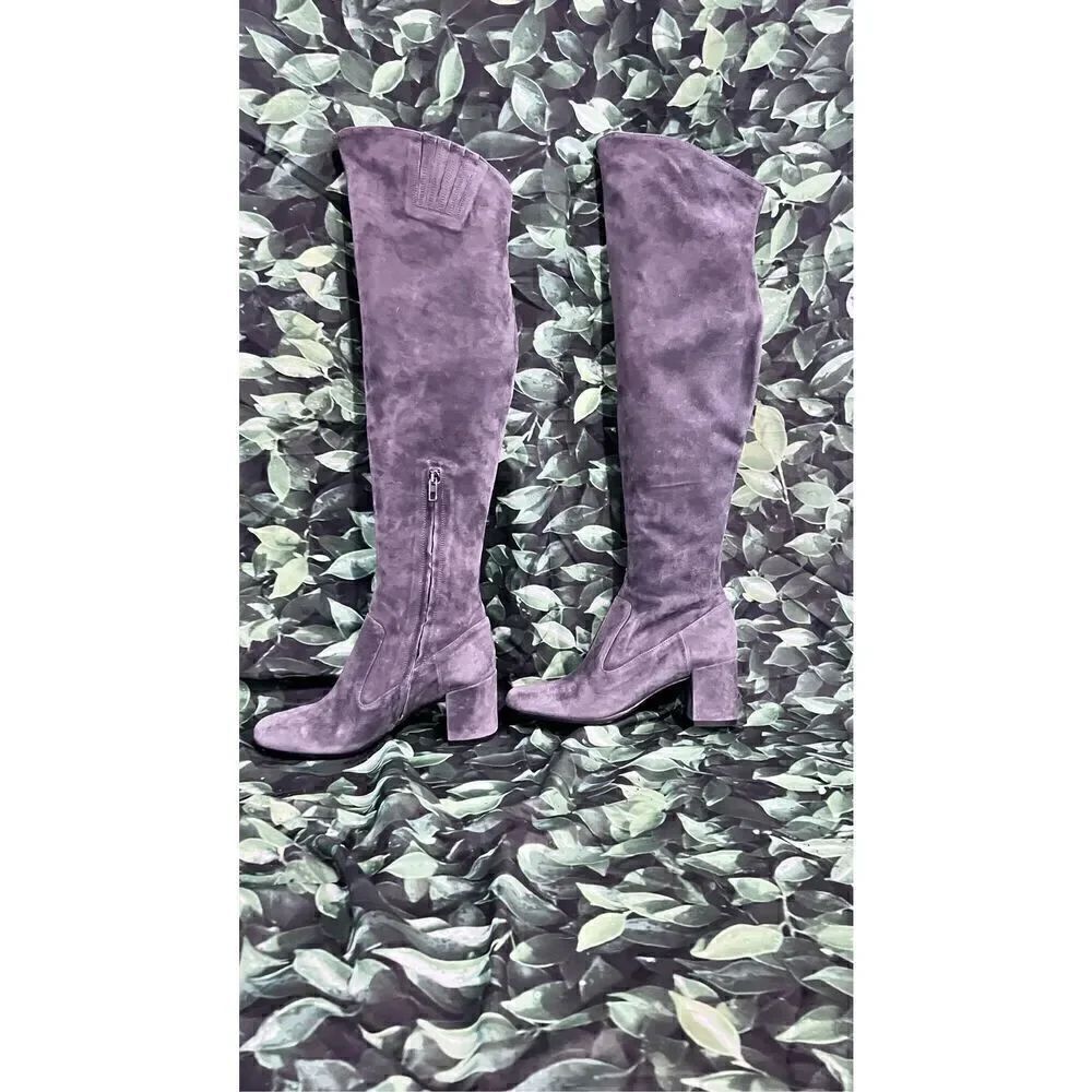 VINCE BLYTHE GRAY PEWTER SUEDE FITTED BLOCK HEEL OVER THE KNEE BOOTS SZ 6